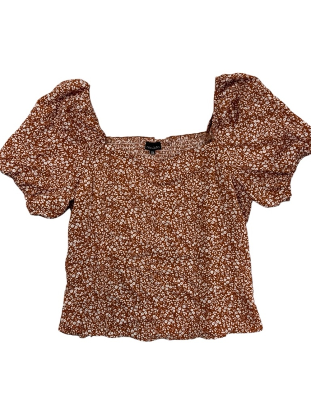 Zenobia Rust Orange Brown Floral Smocked Puff Sleeve Cottagecore Blouse Top 2XL